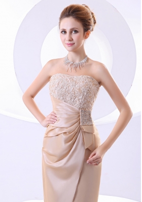 Champagne Beading Lace Strapless Mini-length Prom Dress