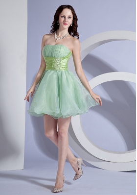 Apple Green Prom Dress Mini-length Beading Organza