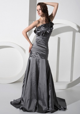 One Shoulder Silver Mermaid Beaded Prom Gown Ruffled