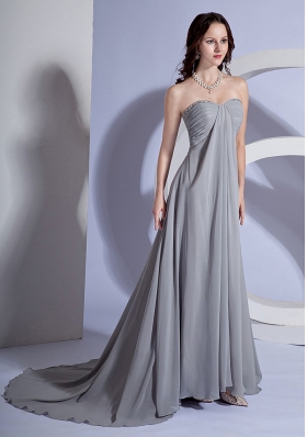 Brush Train Beads Sweetheart Grey Dress for Prom