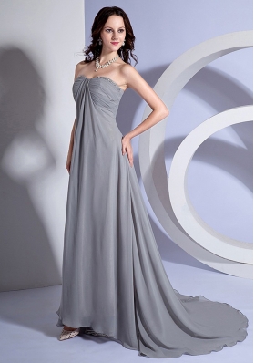 Brush Train Beads Sweetheart Grey Dress for Prom