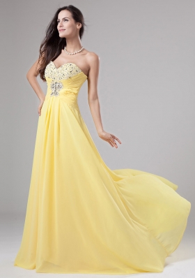 Yellow Chiffon Beading Sweep Prom Dress Empire Yellow