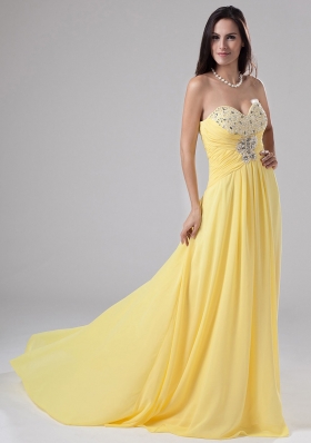 Yellow Chiffon Beading Sweep Prom Dress Empire Yellow