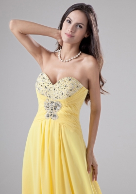 Yellow Chiffon Beading Sweep Prom Dress Empire Yellow