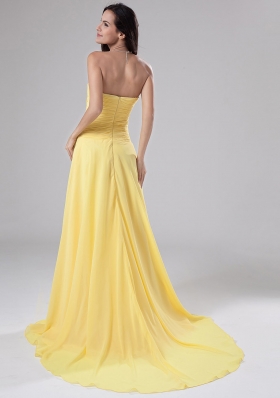 Yellow Chiffon Beading Sweep Prom Dress Empire Yellow