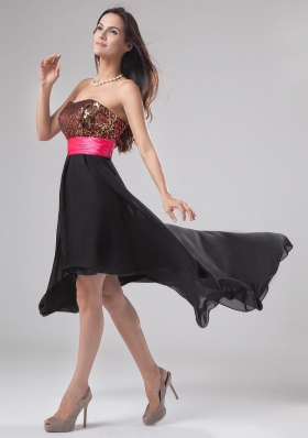 Paillette Black High-low Chiffon Sequined Prom Dress