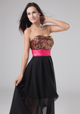 Paillette Black High-low Chiffon Sequined Prom Dress