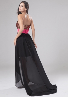 Paillette Black High-low Chiffon Sequined Prom Dress