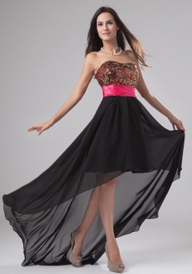 Paillette Black High-low Chiffon Sequined Prom Dress