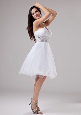 Beaded Knee-length White Prom Dress Organza A-Line