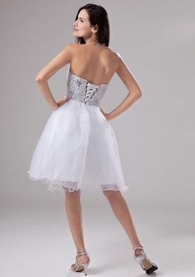 Beaded Knee-length White Prom Dress Organza A-Line