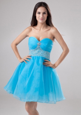 Baby Blue A-Line Beadwork Organza Mini Prom Dress