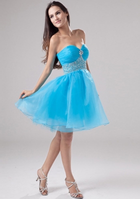 Baby Blue A-Line Beadwork Organza Mini Prom Dress