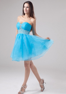 Baby Blue A-Line Beadwork Organza Mini Prom Dress