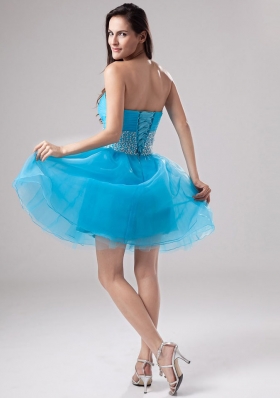 Baby Blue A-Line Beadwork Organza Mini Prom Dress