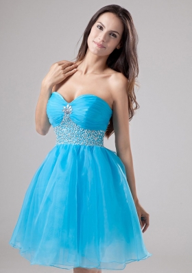 Baby Blue A-Line Beadwork Organza Mini Prom Dress