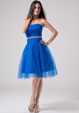 TulleBlue Beading Prom Dress A-Line Knee-length