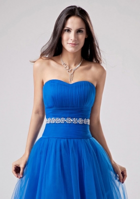 TulleBlue Beading Prom Dress A-Line Knee-length