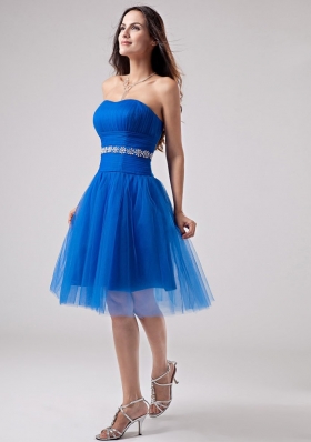 TulleBlue Beading Prom Dress A-Line Knee-length