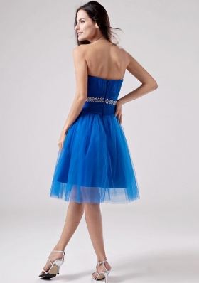 TulleBlue Beading Prom Dress A-Line Knee-length