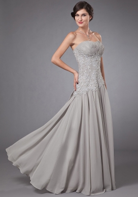 Column Sweetheart Chiffon Beading Prom Dress Grey