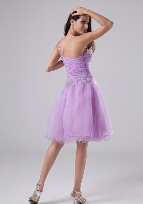 One Shoulder Lavender Prom Dress Appliques Ruched