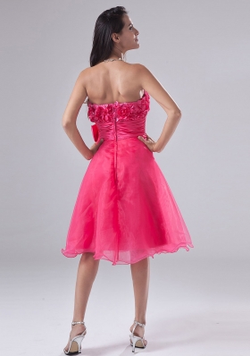 Handmade Flowers Bowknot Hot Pink Prom Gown Short