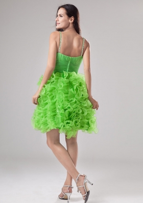 V-neck Knee-length Ruffled Prom Gown Spring Green