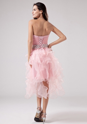 Ruffles Baby Pink Sweetheart Organza Ruched Prom Gown