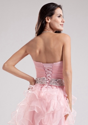 Ruffles Baby Pink Sweetheart Organza Ruched Prom Gown