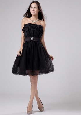 Ribbons A-Line Black Tulle Mini-length Prom Dress