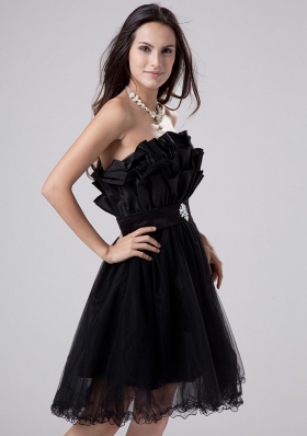 Ribbons A-Line Black Tulle Mini-length Prom Dress