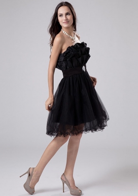 Ribbons A-Line Black Tulle Mini-length Prom Dress