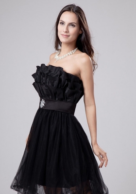 Ribbons A-Line Black Tulle Mini-length Prom Dress