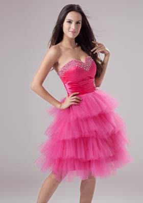 Layered Pink Beads Ruched Dress for 2013 Prom