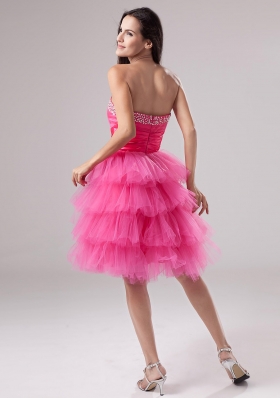 Layered Pink Beads Ruched Dress for 2013 Prom