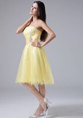 Light Yellow Short Prom Dress Beaded Ruch Organza