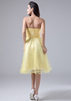 Light Yellow Short Prom Dress Beaded Ruch Organza