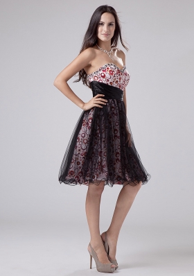 Prints and Tulle Prom Dress Beadings Short A-line