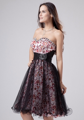 Prints and Tulle Prom Dress Beadings Short A-line