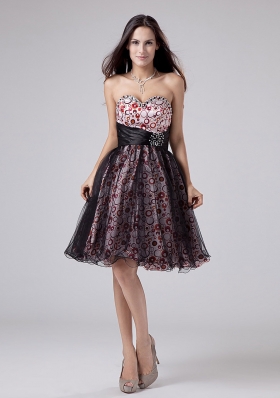 Prints and Tulle Prom Dress Beadings Short A-line