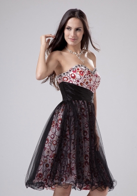 Prints and Tulle Prom Dress Beadings Short A-line