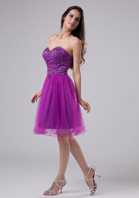 Fuchsia Organza Beaded Short Prom Dress Sweetheart