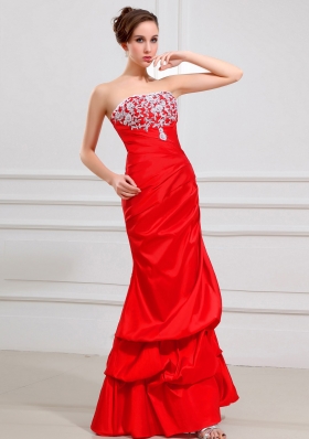 Lace Red A-Line Taffeta Prom Dress with Pick-ups