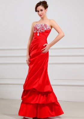 Lace Red A-Line Taffeta Prom Dress with Pick-ups