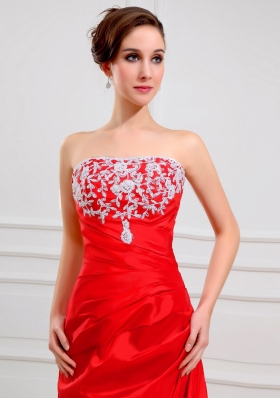 Lace Red A-Line Taffeta Prom Dress with Pick-ups