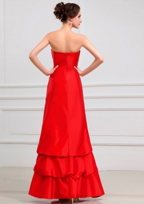 Lace Red A-Line Taffeta Prom Dress with Pick-ups