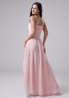 Beaded Spaghetti Straps High-low Prom Dress Pink