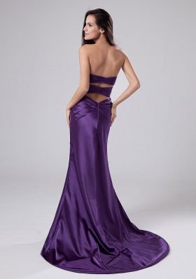 High Slit Purple Prom Dress with Beads Applique