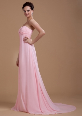 Baby Pink Prom Dress Sweetheart Beaded Court Chiffon